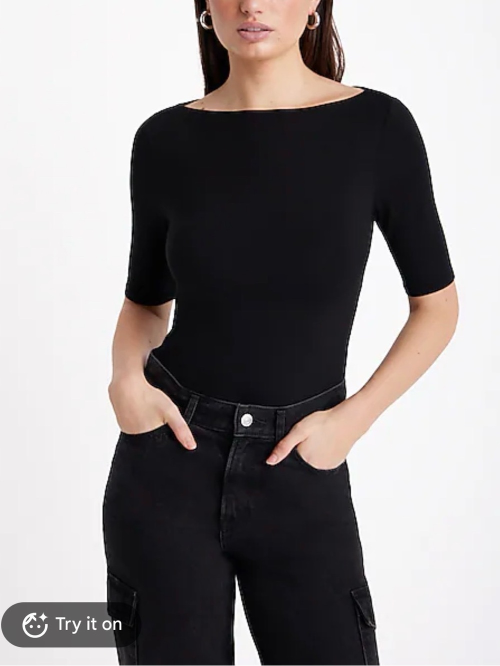 Express Black Boatneck Short-Sleeve Top
